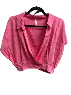 Zenana Outfitters Pink Draped Surplice Crop Blouse
